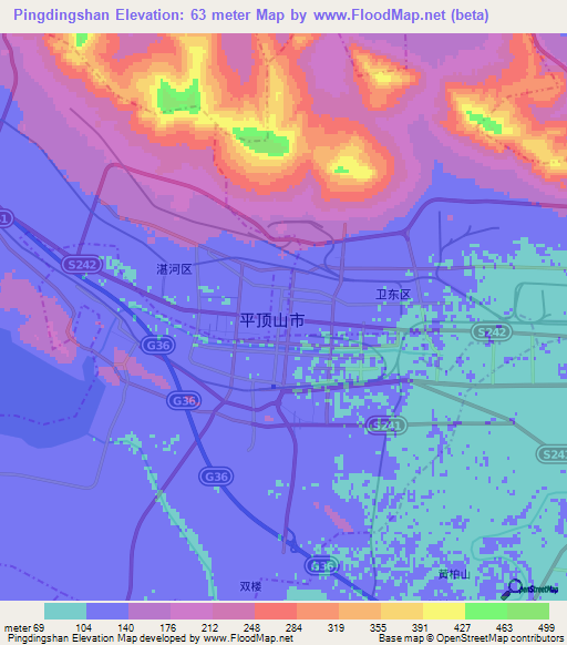 Pingdingshan,China Elevation Map