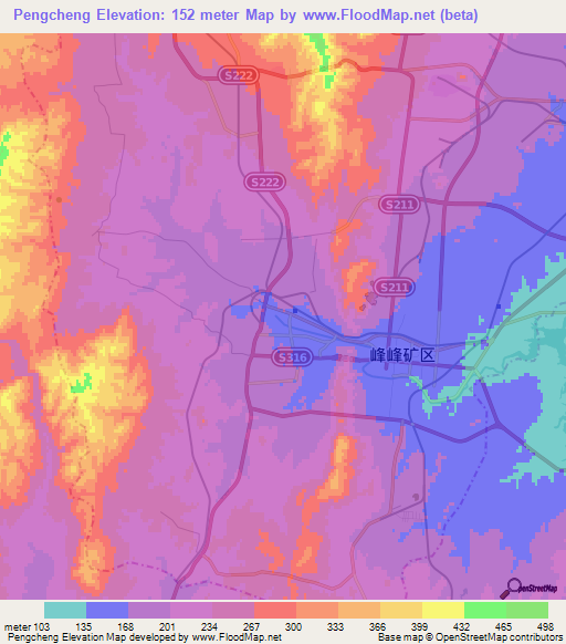 Pengcheng,China Elevation Map