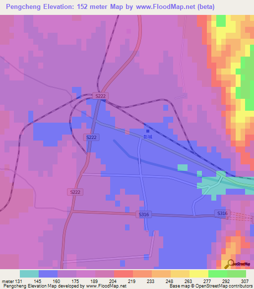 Pengcheng,China Elevation Map