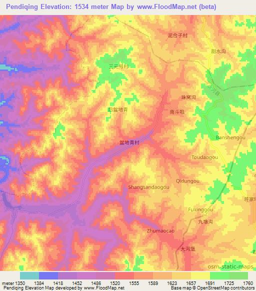 Pendiqing,China Elevation Map