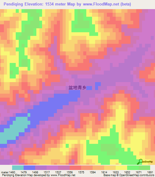 Pendiqing,China Elevation Map