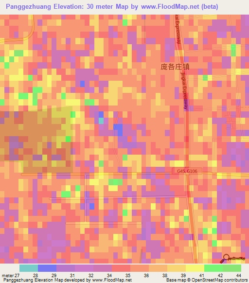 Panggezhuang,China Elevation Map