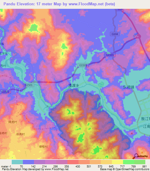 Pandu,China Elevation Map