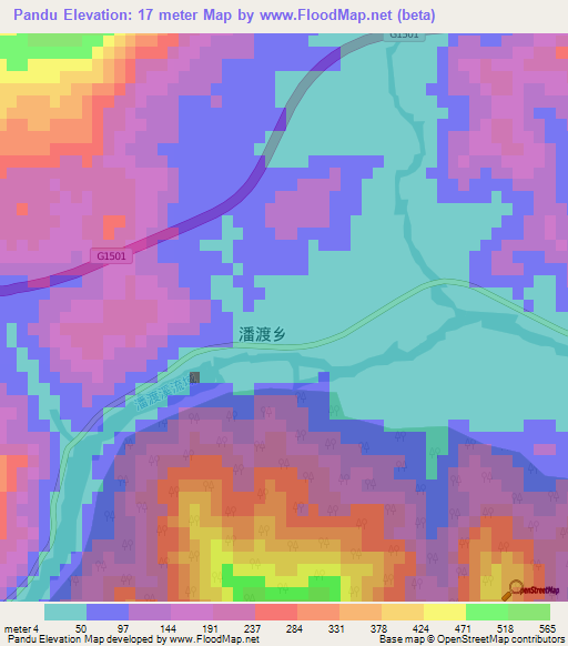 Pandu,China Elevation Map