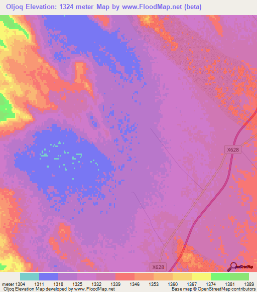 Oljoq,China Elevation Map