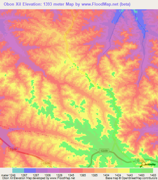 Obon Xil,China Elevation Map