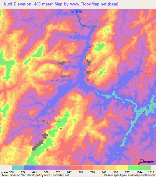 Nuxi,China Elevation Map