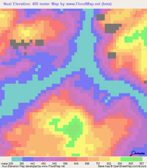 Nuxi,China Elevation Map