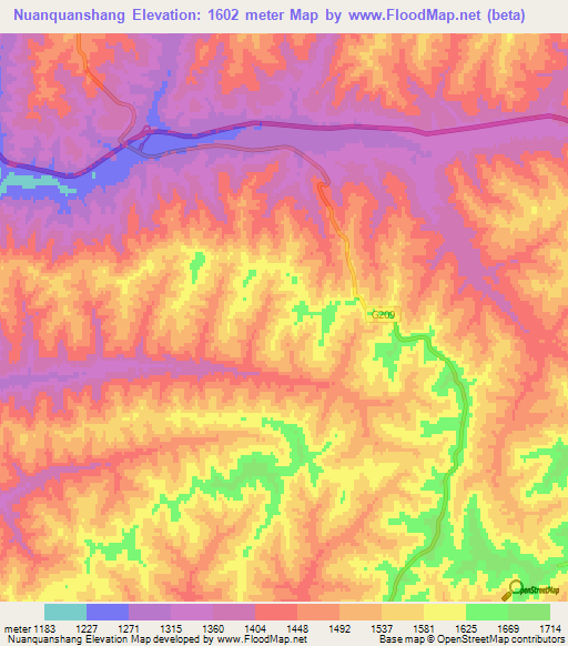 Nuanquanshang,China Elevation Map