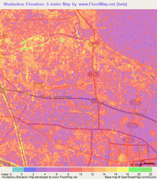 Niudaokou,China Elevation Map