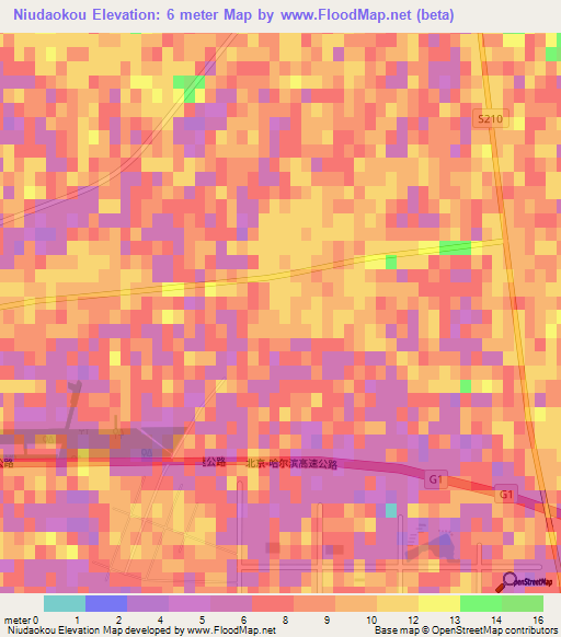 Niudaokou,China Elevation Map