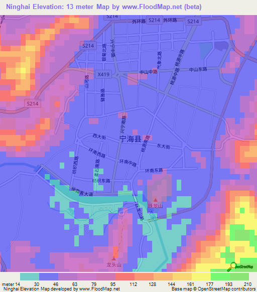 Ninghai,China Elevation Map
