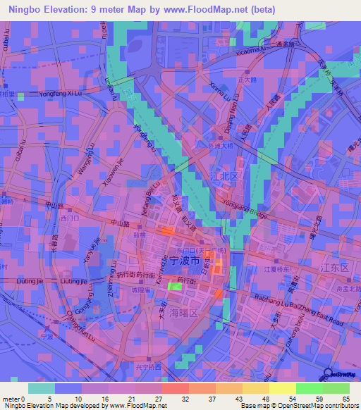 Ningbo,China Elevation Map
