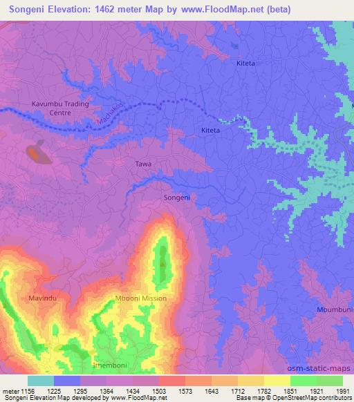 Songeni,Kenya Elevation Map