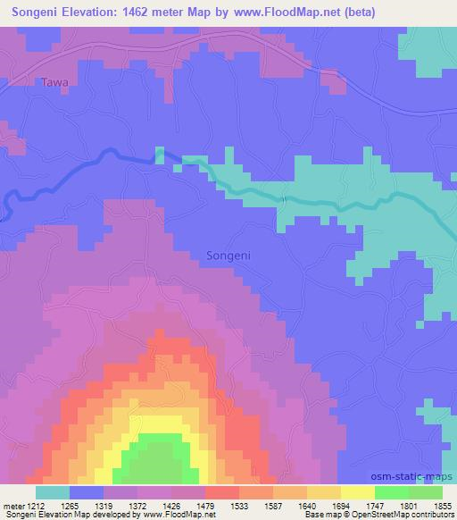Songeni,Kenya Elevation Map