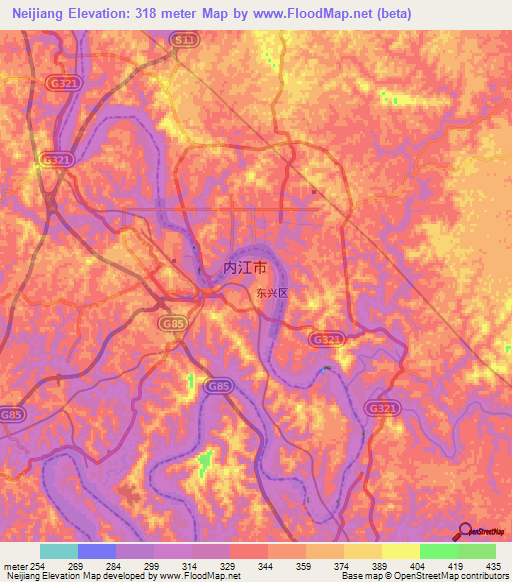 Neijiang,China Elevation Map