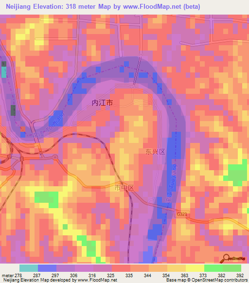 Neijiang,China Elevation Map