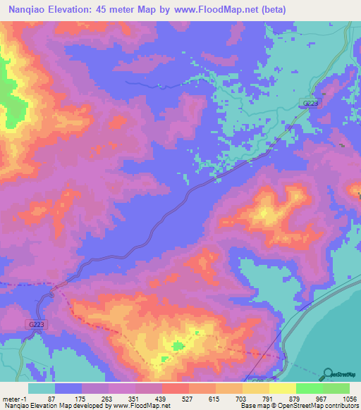 Nanqiao,China Elevation Map