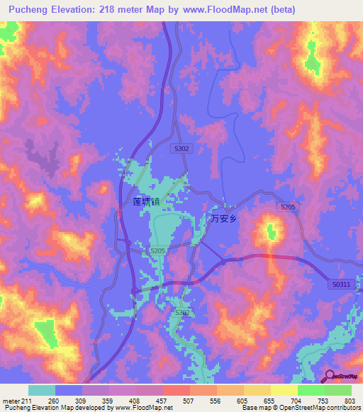 Pucheng,China Elevation Map