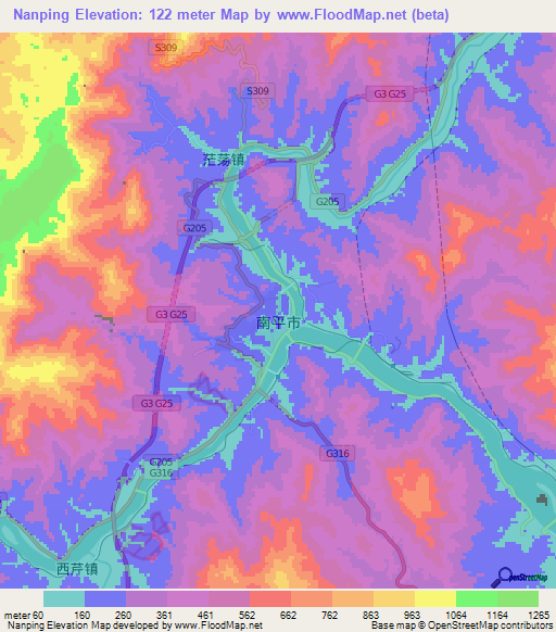 Nanping,China Elevation Map