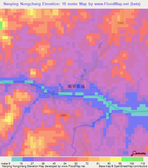 Nanping Nongchang,China Elevation Map