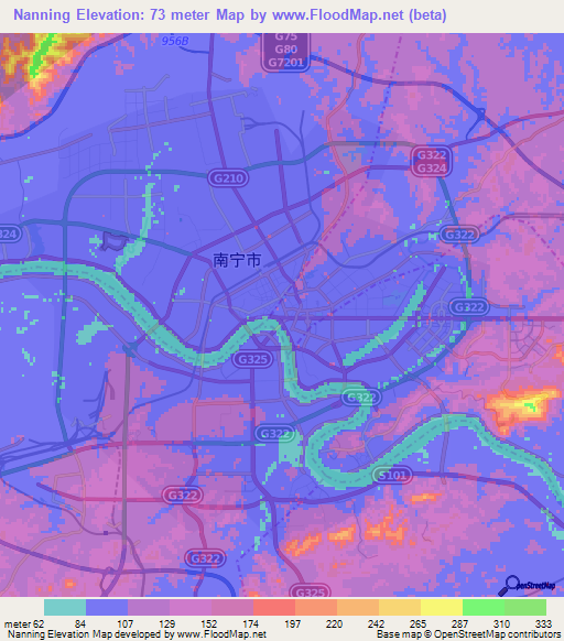 Nanning,China Elevation Map