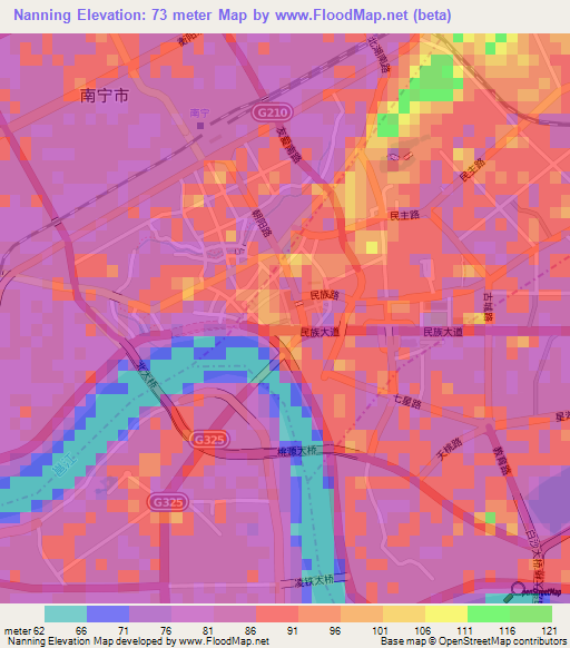 Nanning,China Elevation Map