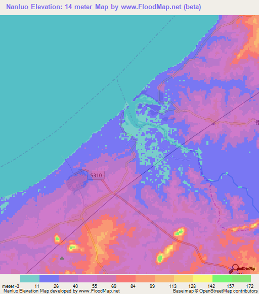 Nanluo,China Elevation Map