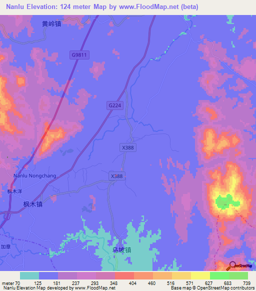 Nanlu,China Elevation Map