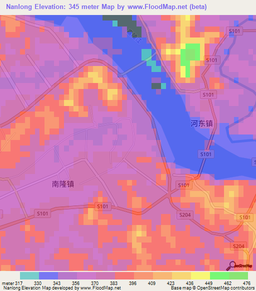 Nanlong,China Elevation Map