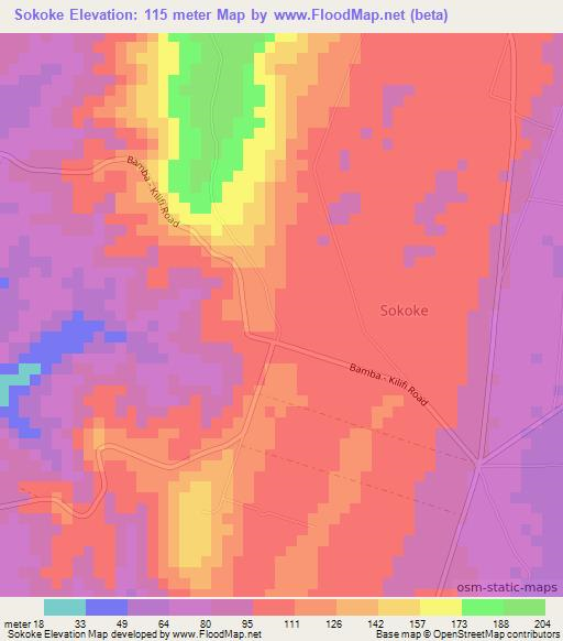 Sokoke,Kenya Elevation Map