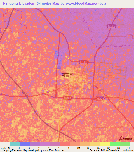 Nangong,China Elevation Map