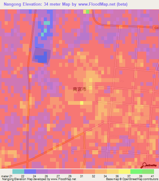 Nangong,China Elevation Map
