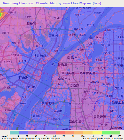Nanchang,China Elevation Map