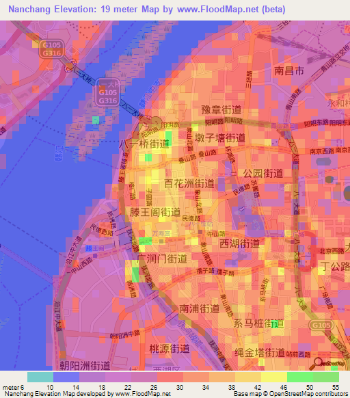 Nanchang,China Elevation Map