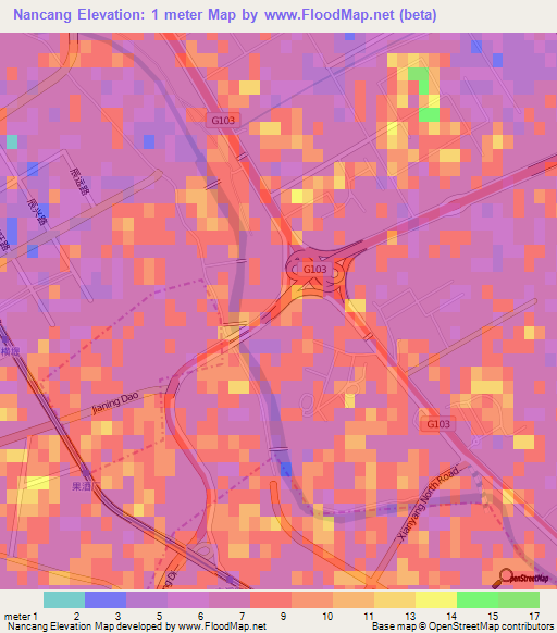 Nancang,China Elevation Map