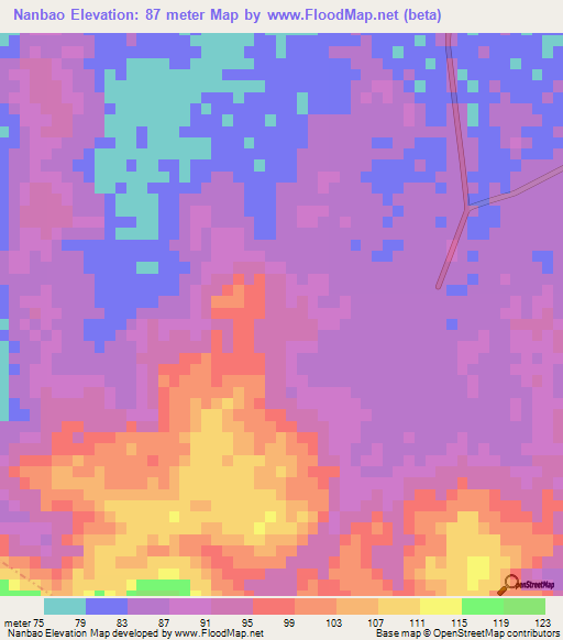Nanbao,China Elevation Map