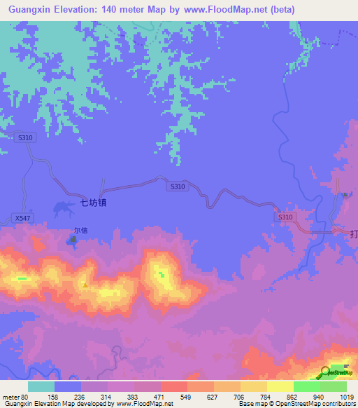Guangxin,China Elevation Map