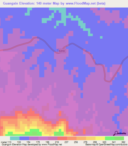 Guangxin,China Elevation Map