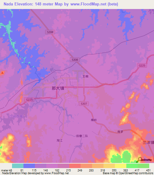 Nada,China Elevation Map