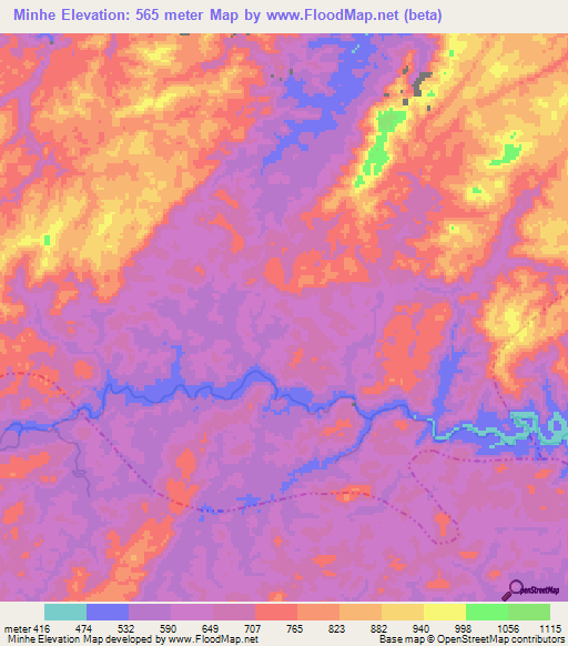 Minhe,China Elevation Map