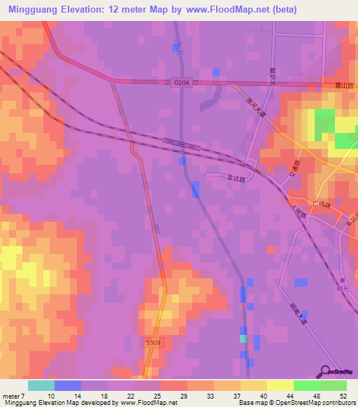 Mingguang,China Elevation Map