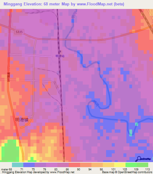 Minggang,China Elevation Map