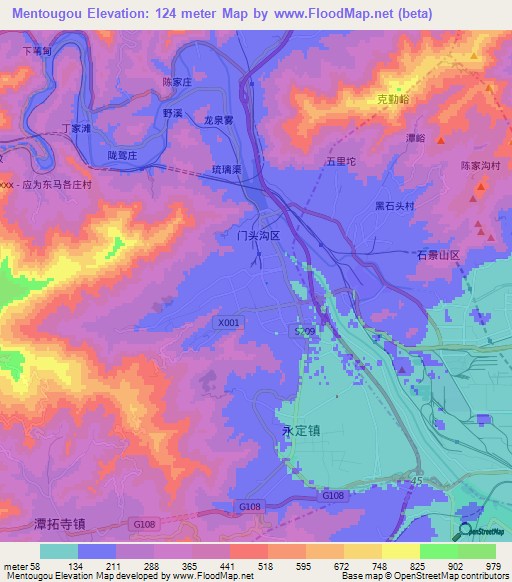 Mentougou,China Elevation Map