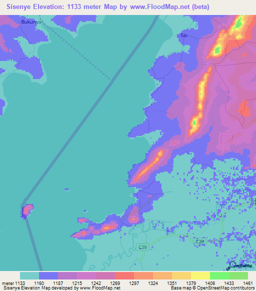 Sisenye,Kenya Elevation Map
