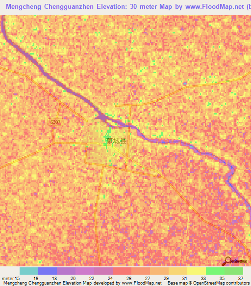 Mengcheng Chengguanzhen,China Elevation Map