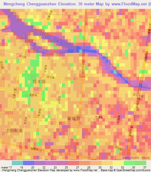 Mengcheng Chengguanzhen,China Elevation Map