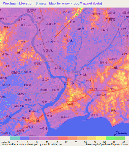 Wuchuan,China Elevation Map
