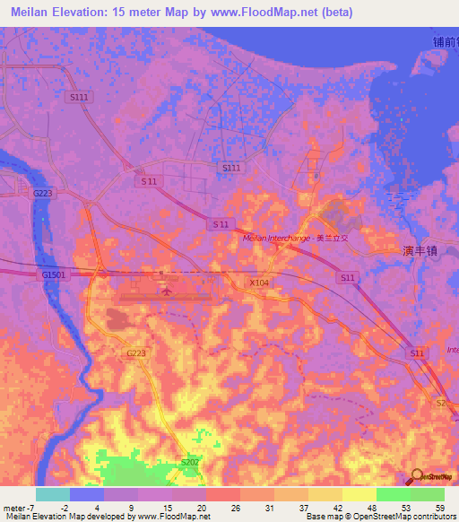 Meilan,China Elevation Map