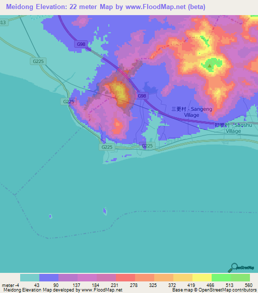 Meidong,China Elevation Map